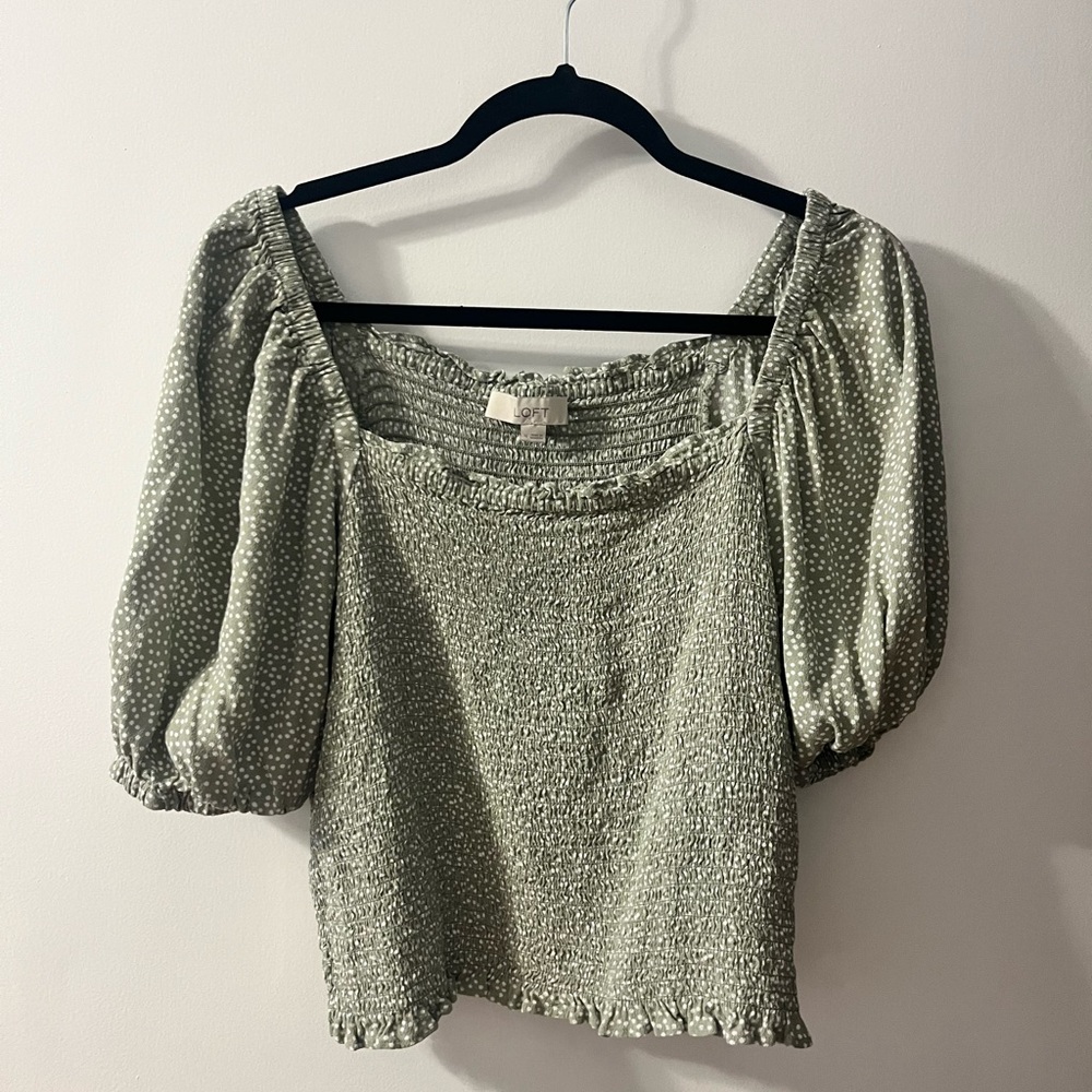 LOFT Sage Green Puff Sleeve Blouse